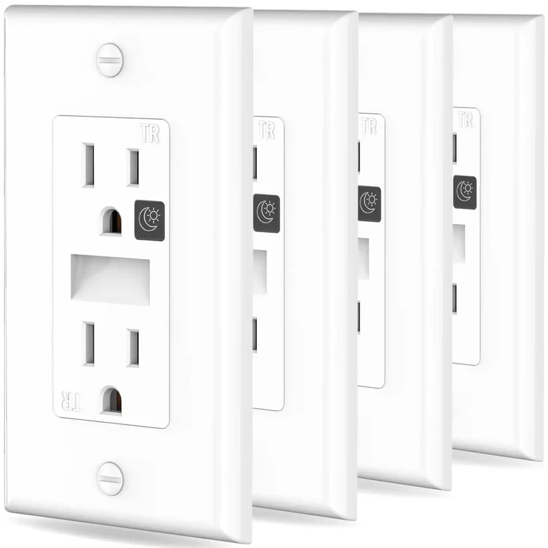 Built In Led Night Light Receptacle That Lets You Plug Up Without The Hassle Tamper Resistant Decorator Faceplate 15 Amp 125 Volt Smooth Low Profile Home Fixture