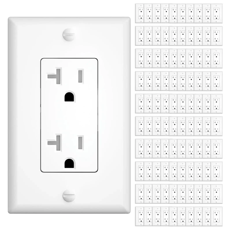 100 Pack 20 Amp 125 Volt Tamper Resistant Electrical Wall Outlets Heavy Duty Duplex Receptacles With Safety Shutters For Garage Kitchen Workshop Solid Workhorse Setup