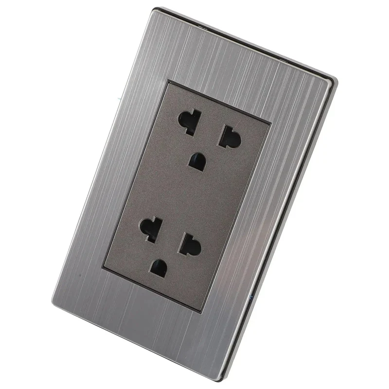 Heavy Duty Stainless Steel Tamper Resistant Wall Outlet Socket Featuring Circular 6 Hole Design And Swanky Metal Faceplate For Us Homes Offices And Solid Electrical Safety Vibe