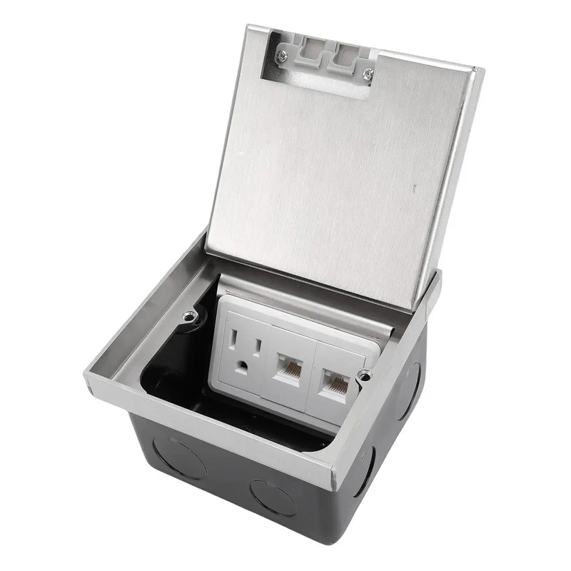 Drop In Recessed Floor Electrical Outlet Kit Featuring Slick Pop Up Lid And Dual Ethernet Ports For Seamless Tile Or Marble Setup No Hassle Install Heavy Duty Sealed Cover Ready To Roll