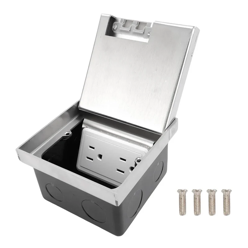Sleek Recessed Floor Electrical Outlet Kit With Flat Concealed Design And Dead Simple Spring Loaded Lid Tough Silver Receptacle For Tile Or Carpet Floors Smooth Pop Up Access For Kitchens Offices