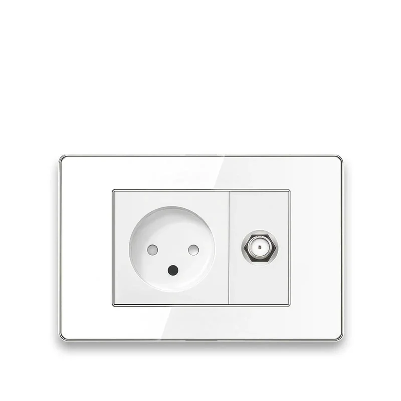 Israel Standard Wall Socket With Dual Usb A And Blazing Fast Usb C Charging, Sure Click Toggle Switch, Rj45 Ethernet Plus Tv Coax Jacks, Slick Acrylic Panel Electrical Outlet