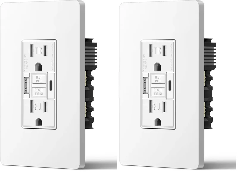 15Amp Gfci Outlet With Usb Ports, Type A And Type C Charging Hub, Pack Of 2, Etl Certified Robust Safety Receptacle, Screwless Wall Plate, 30 Second Self Test, Rock Solid Protection, Darn Nice Addition To Any Room