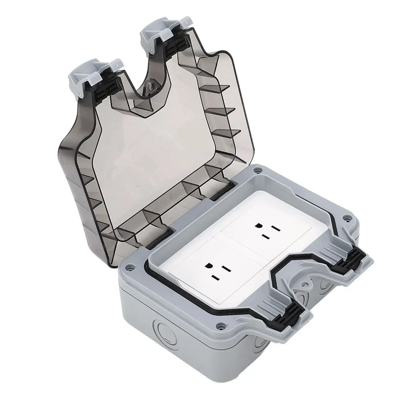 Tough As Nails IP66 Weatherproof Outdoor Electrical Outlet Box Featuring Dual 15A Power Sockets And Rainproof Seal Designed For Patios Decks And Backyards Includes Wall Mount Hardware