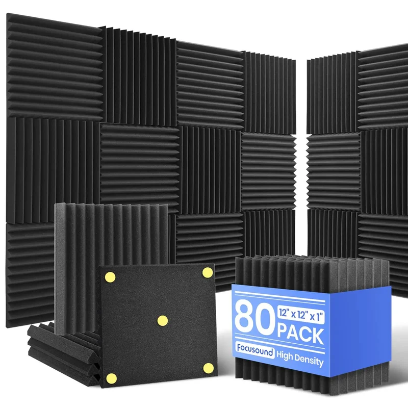 Premium High Density Sound Proof Foam Panels 80 Pack Wedge Acoustic Wall Tiles Quiet The Space And Kill The Echo For Hella Tight Studio Office Or Game Room Setup With All Included Heavy Duty Double Side Adhesive Tape