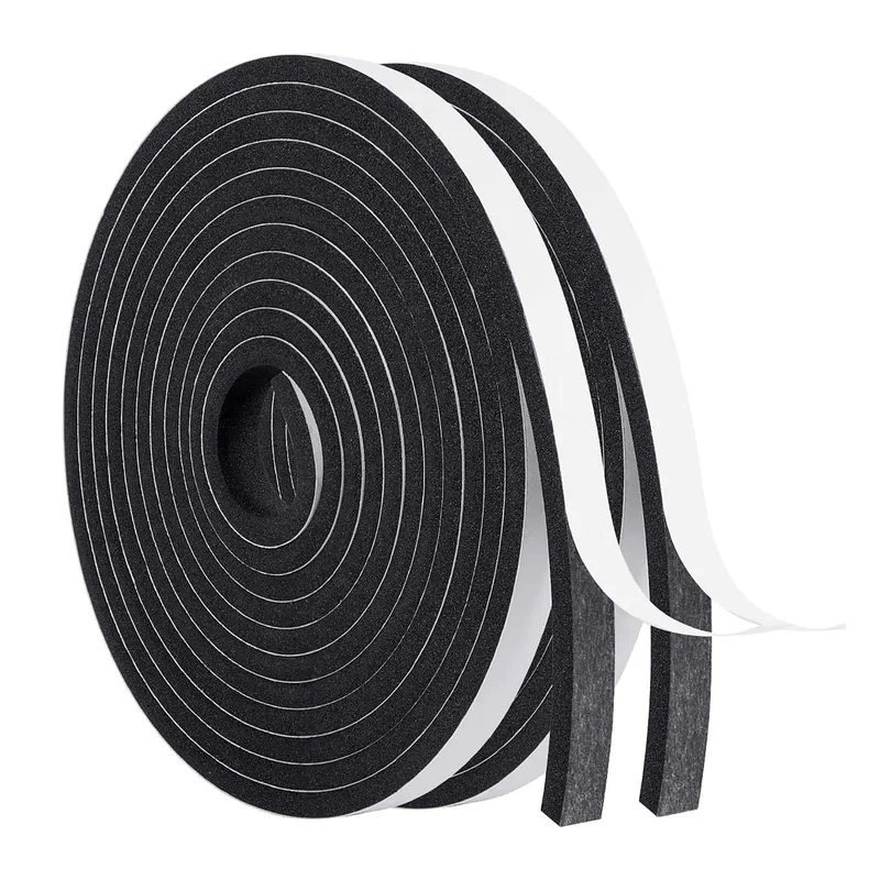 Kickass Black Adhesive Foam Tape For Door And Window Draft Sealing With Solid Grip Weatherstrip Rolls One Half Inch By Quarter Inch 2 Pack Easy Cut For Tight Home Gaps And Cracks