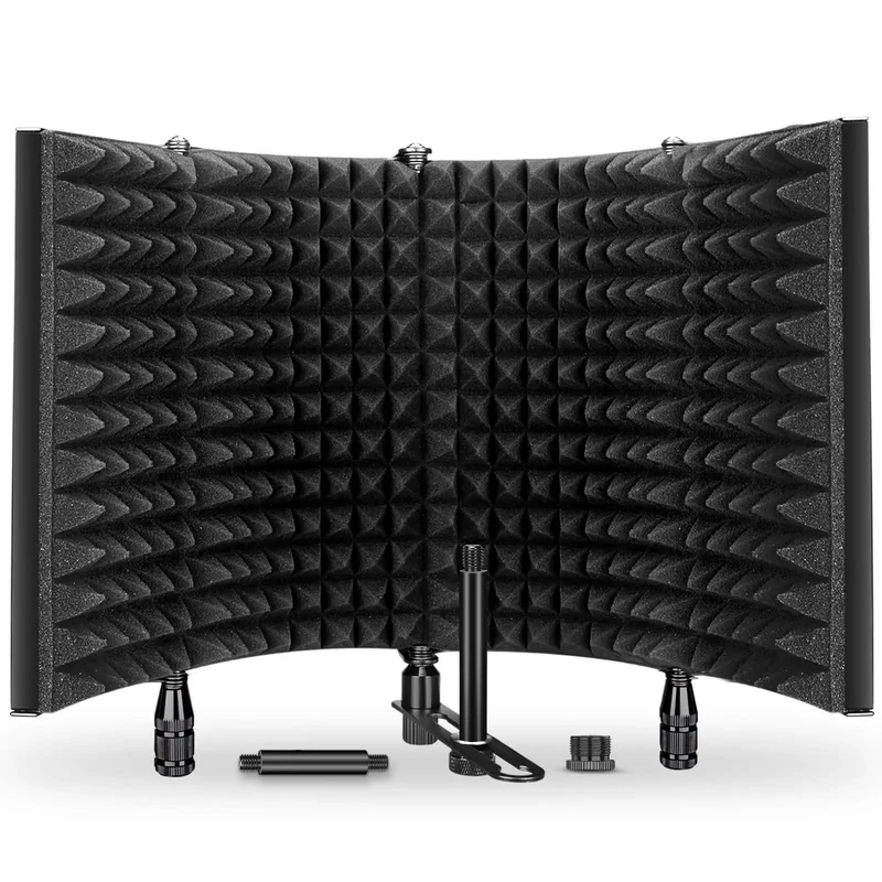 Top Shelf Microphone Isolation Shield With Snap Fit Pop Filter Kicks Room Noise Under The Bus Using Thicker Insulating Foam That Folds Down Lean For Rapid Setup While Sweeping Vocals Flawless On Condenser Mic Rig