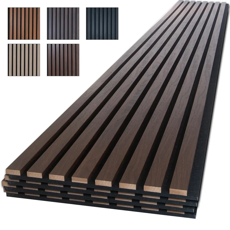 Premium Acoustic Wood Slat Wall Panels with Sound Absorbing Properties for Noise Reduction Rustic Walnut Wood Slat Panels for Interior Wall Decor Easy Install 4 Piece Set to Level Up Your Living Space and Studio Ambiance