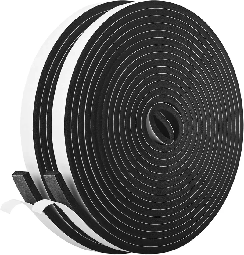 High Density Self Adhesive Foam Tape Weather Stripping One Half By One Quarter Inch X Forty Two Feet Two Rolls Neoprene Insulation Seal With Sticks Like Crazy Strength Keeps The Chill Out And Quiets Noise Smooth Design