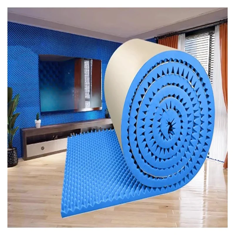7cm Self-Adhesive Acoustic Foam Panel, High-Density Sound Absorbing Wall Padding, 1 x 50m for Recording Studio, Office & Home Theater, Blue