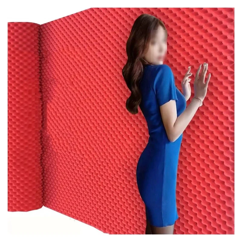 Self Adhesive Acoustic Panels For Walls, Heavy Duty Egg Crate Soundproofing Foam, Straight Up Zero Echo Pads, Built Tough Polyurethane Audio Dampening Rolls, No Hassle Peel Stick Room Treatment Sheets, Crisp Red, 7 Cm Thick By Fifty Meter Length