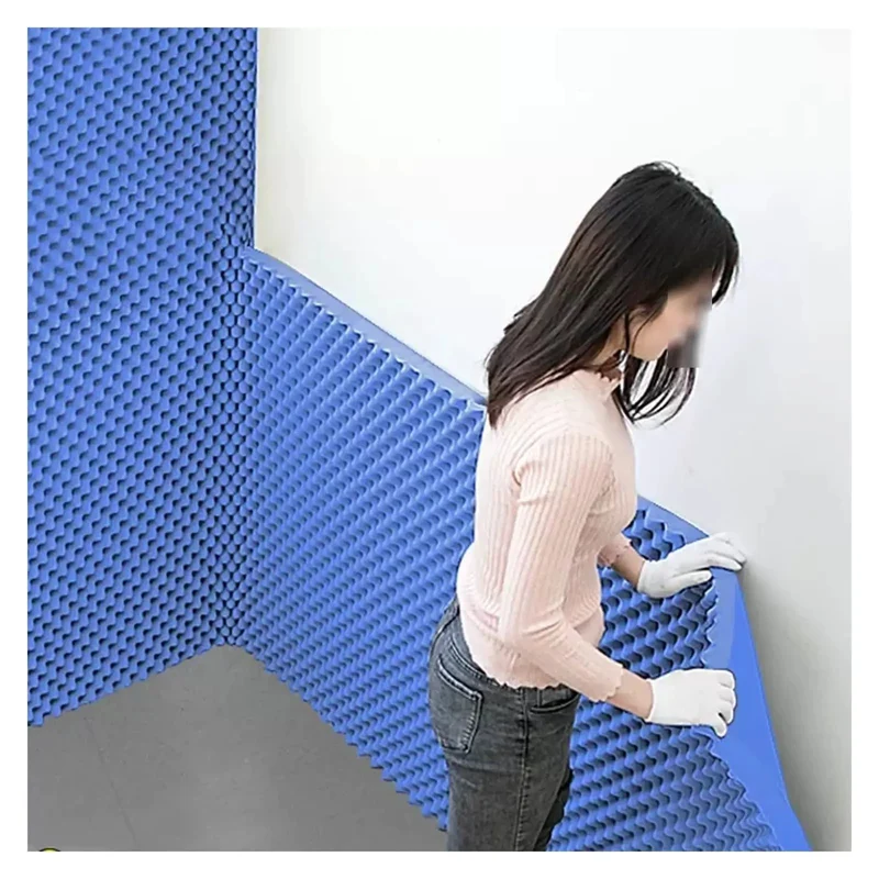 High Density Blue Acoustic Egg Crate Foam Roll Self Adhesive Sound Proofing Wedge Panels For Home Studio Treatment Peak And Valley Acoustical Foam Kills Room Echoes Dead Quick Gives You That Pro Mixing Vibe