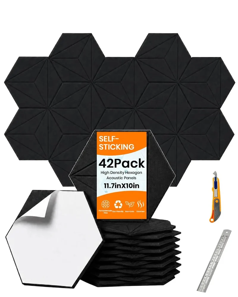 Amp Up Your Room Acoustics 42 Pack Hexagon Peel And Stick Acoustic Panels High Density Polyester Felt Foam Wall Tiles For Home Studio And Gaming Setup Crisp Clear Audio Vibes