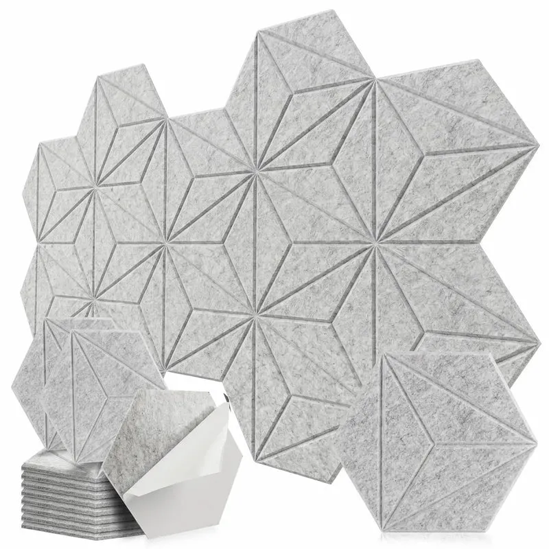 Hexagon Acoustic Panels Dead Ass Soundproof Foam Wall Tiles High Density Noise Dampeners Peel And Stick Audio Treatments Flame Resistant Home Studio Gear 12 Inch Grey Smooth Zero Stress Install Hella Echo Control