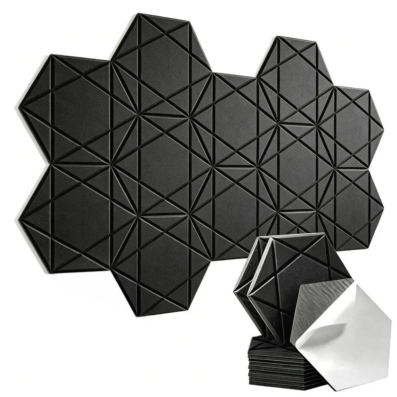 Kick The Echo To The Curb With Hexagon Acoustic Panels 12 Pack Self Adhesive Sound Proofing Foam Wall Tiles High Quality Polyester Fiber Noise Reduction Tiles For Room Treatment