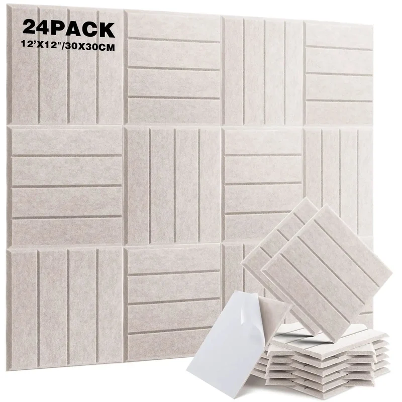 White Slatted Acoustic Foam Panels 24 Pack 12x12x0.4 Inch High Density Polyester Fiber Dope Sound Proofing To Slay Echoes And Boost Your Vibe In Recording Studios Gaming Rooms Or Chill Bedrooms With Pro Level Wall Decor That Flexes Style