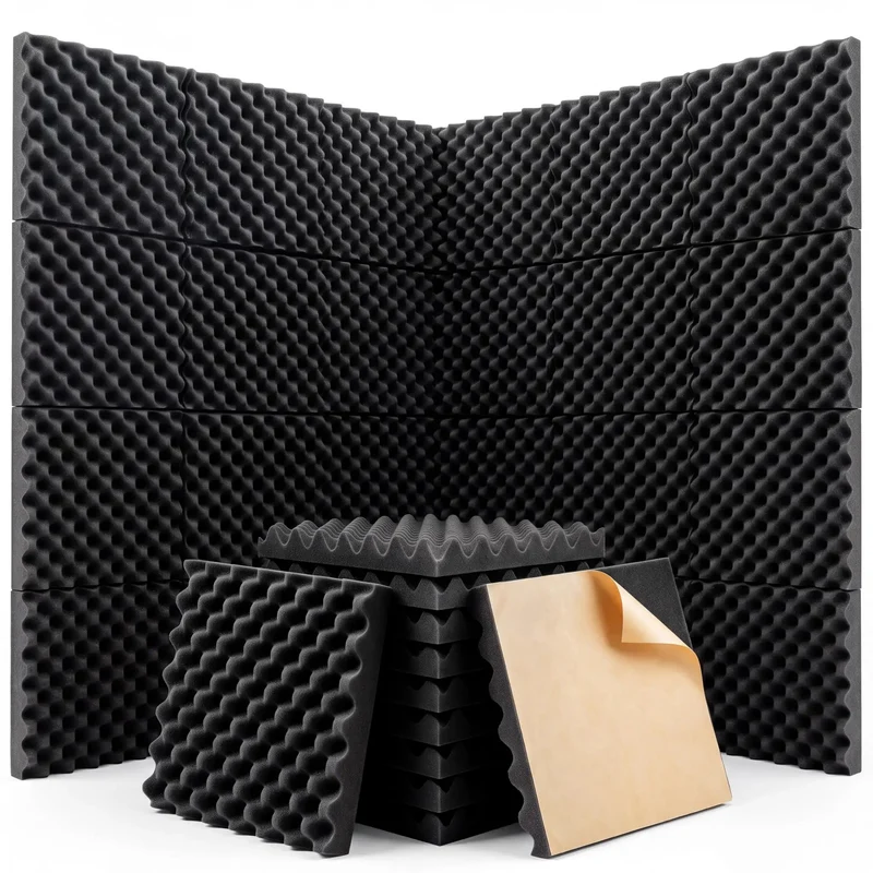 Level Up Your Home Setup With Upgraded Egg Crate Soundproofing Foam For Walls 6 Pack Self Adhesive Acoustic Panels To Crush Echoes And Block Noise Using Fire Safe Peel Tape