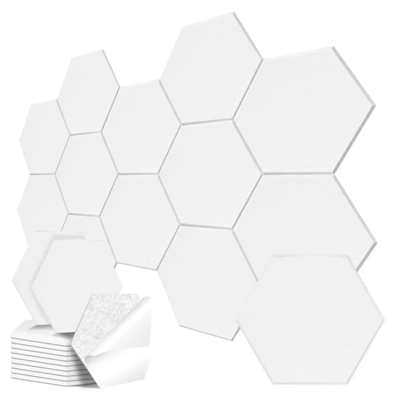 Flex Ready Hexagon Acoustic Panels 12 Pack Self Adhesive Sound Deadening Foam Wall Tiles Flame Resistant Noise Absorbing Echo Killer Room Accent Streamer Setup Vibe White