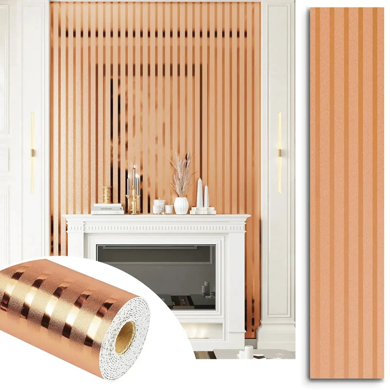 Ridiculously Sleek Rose Gold Metallic Peel And Stick Wall Panels Shimmer Stripe Removable Foam Accent Wall Quick Flip Badass Room Glow Up Decor Easy Peel Off Backsplash Tile Alternative Modern Chic Home Renovation