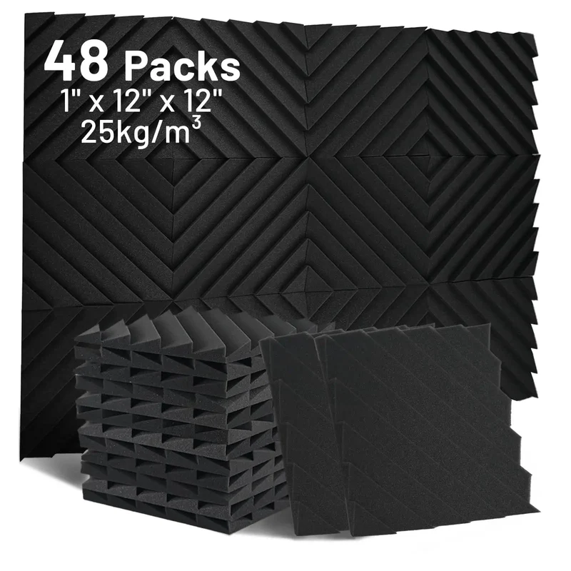 Top Shelf Heavy Duty 48 Pack Sound Proof Foam Panels High Density Acoustic Wedge Tiles For Wall Decor Noise Cutting Home Studio Office Game Room Vibe Boost