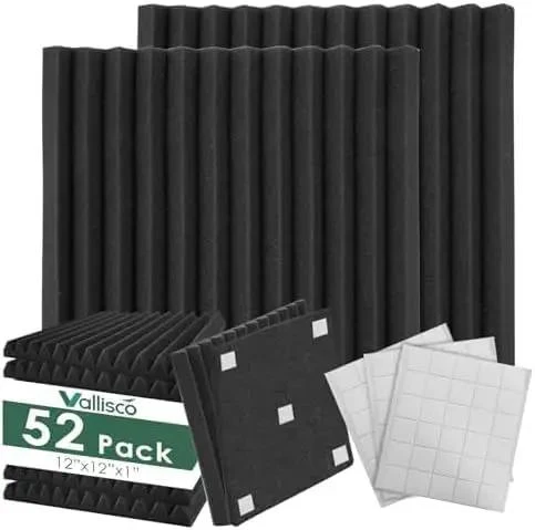 52 Pack Wedge Acoustic Foam Panels With Heavy Duty Self Adhesive To Ditch Echoes And Tame Bouncy Sounds Quick Peel Setup For Home Studios Gaming Rooms And Workspaces 1X12X12 Inches