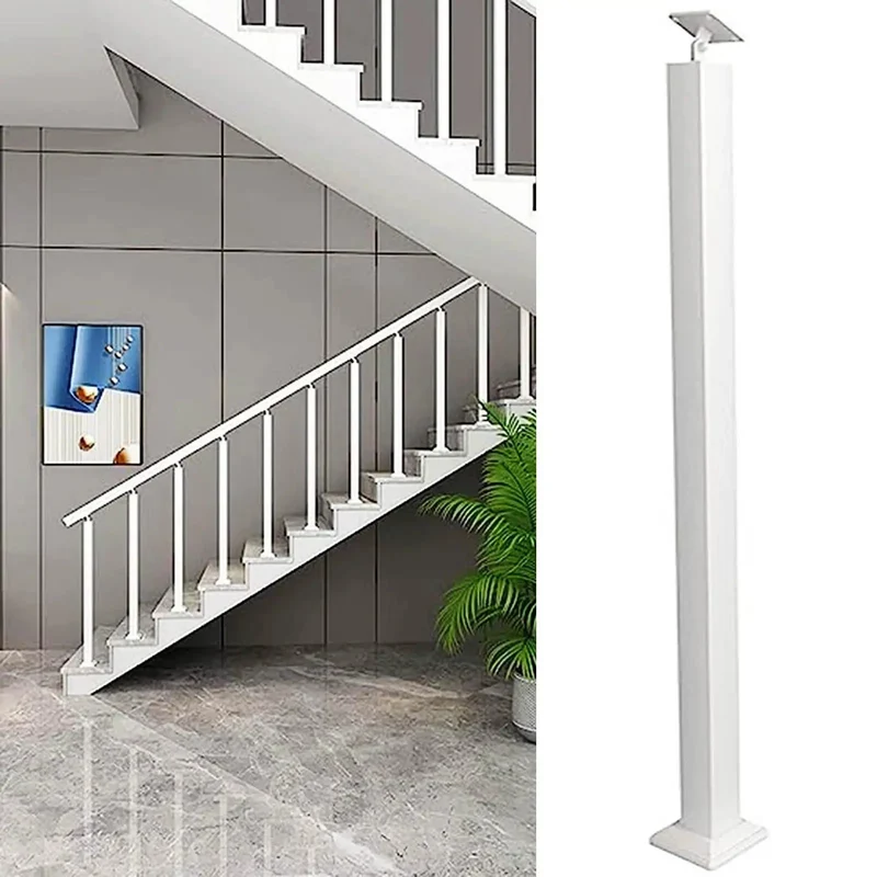 Adjustable 270 Degree Floor Mount Stair Railing With Square Metal Spindles White Banister Post For Deck Porch Or Backyard Steps Rockin Tough As Nails Iron Frame With Hella Smooth Coating And Slick Modern Appeal