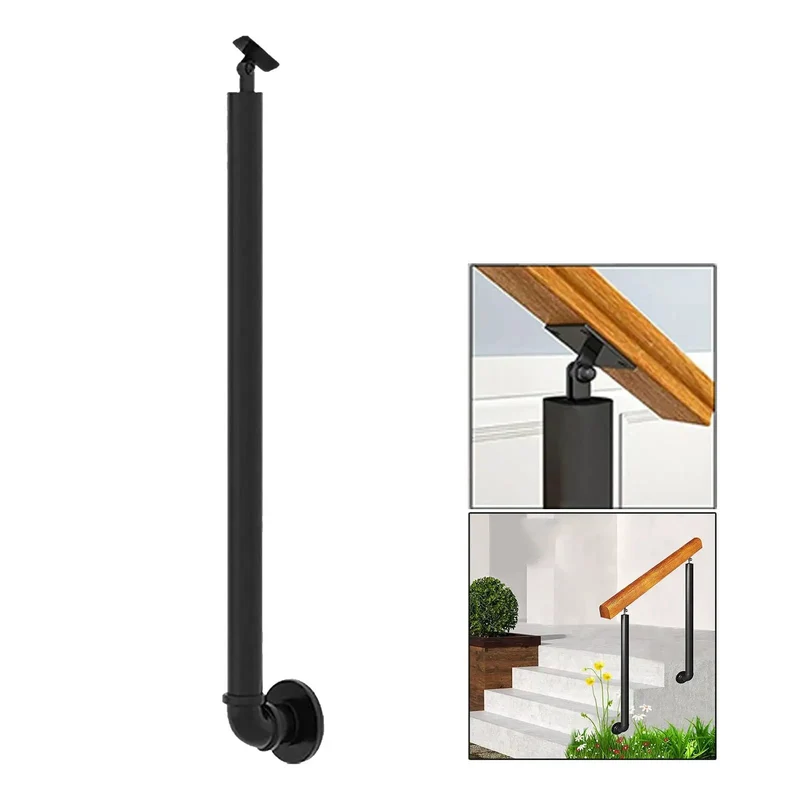 Rock Solid Black Wrought Iron Stair Railing With Side Mount Deck Post And Screw Kit 41 Inch Heavy Duty Outdoor Metal Banister For Front Porch Steps Premium Weatherproof Build Built Tough For Daily Use