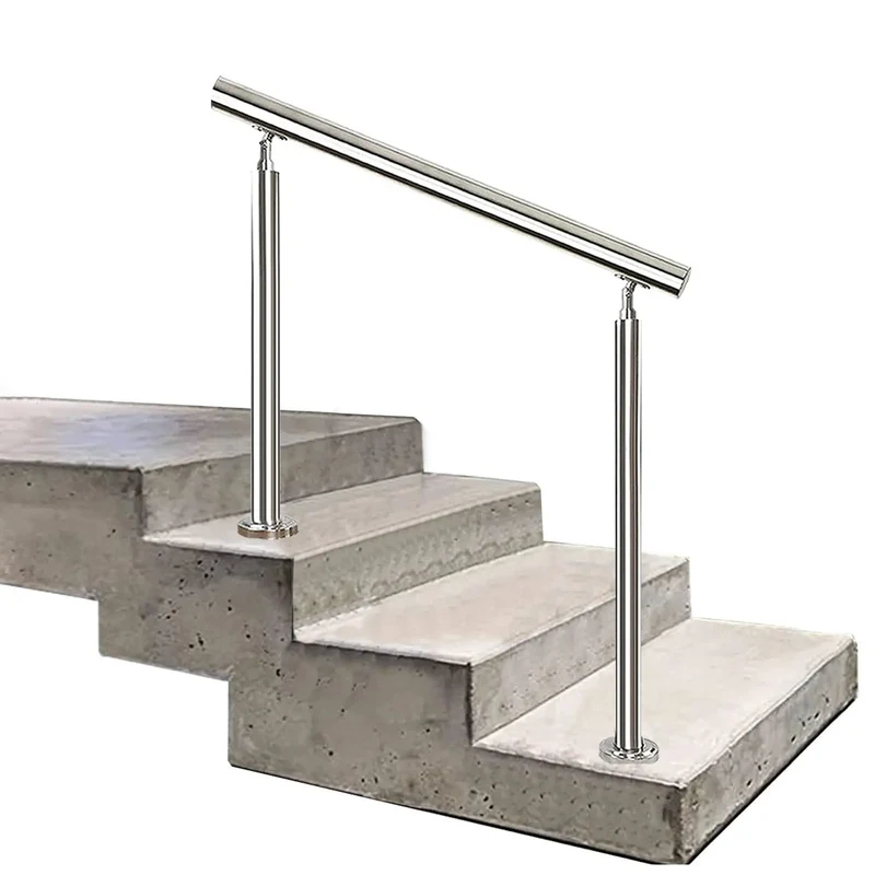 Dang Solid Two Tier Outdoor Stainless Steel Railing For Front Porch And Patio Steps With Secure Floor Mount Base Offering Custom Adjustable Height Top Shelf Deck Guardrail System Built Tough