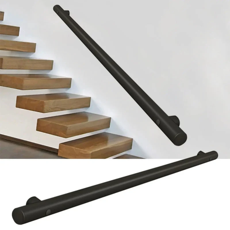 Slick Black Stainless Steel Railing Indoor And Outdoor Heavy Duty Wall Guardrail With Built Tough Foot Support For Stairs And Decks Corrosion Resistant Top Shelf Home Upgrade Kit