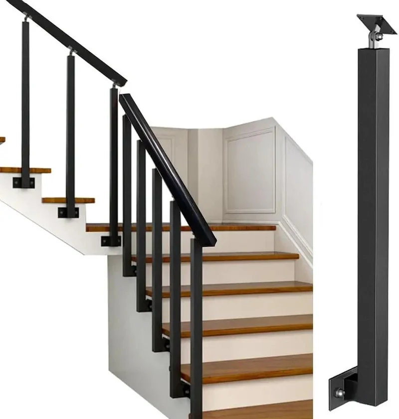 Tough As Nails Heavy Duty Adjustable Two Seventy Degree Side Mount Wrought Iron Railing Post With Smooth Black Bracket For Deck And Staircase Spindle Thirty Seven Inch Rust Resistant Home Decor One Pack