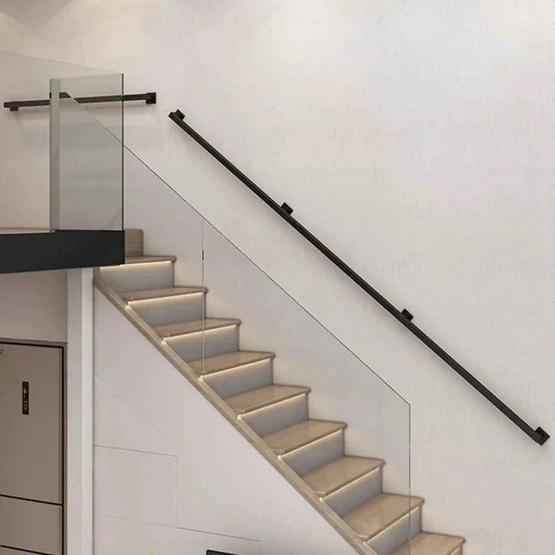 Heavy Duty Black Wrought Iron Wall Mount Stair Railing Adjusts 5 To 14 Feet For Decks And Porches Rock Solid Safety Barrier With Industrial Modern Design And Badass Durability