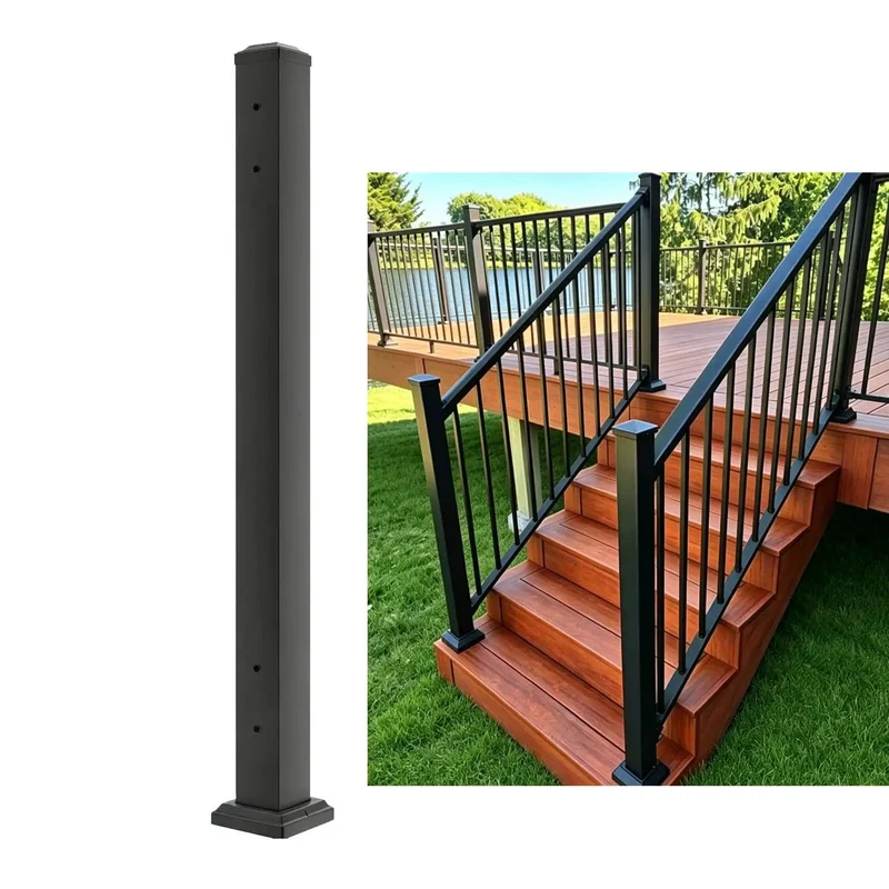 Built Tough Deck Railing Post With Hardware Crafted From Heavy Duty Rust Resistant Aluminum Boasting A Slick Matte Black Finish For Seamless Backyard Upgrades