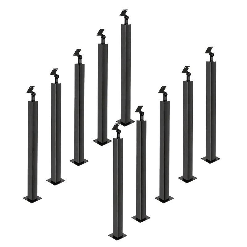 Heavy Duty Matte Black Iron Railing Post 35 Or 37 Inch Commercial 270 Degree Adjustable Deck Handrail Zero Hassle Install Holeless Design Built Like A Tank For Outside