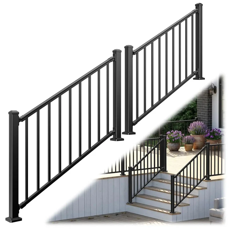 Hella Secure Aluminum Stair Railing Kit 2 Pack Includes Four Thirty Nine Inch Posts Measuring Thirty Six Inches High By Four Feet Wide With Heavy Duty Adjustable Brackets For Fast Deck And Concrete Setups