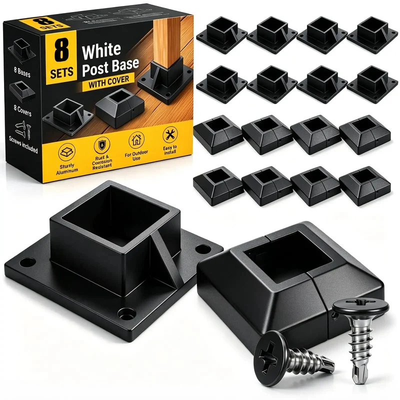 Rock Solid 8 Pack 2X2 Aluminum Square Post Base Flanges With Powder Coated Black Covers Real Deal Deck Railing Mounts And Bottom Caps For Outdoor Fences Handrails Built Tough