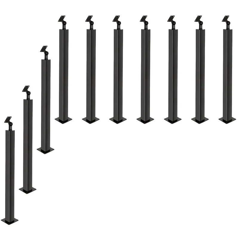 Badass Matte Black Railing Post, Holeless Setup With Hella Easy 270 Degree Adjustability, Rock Solid Iron Frame Resists Rust Like A Champ, Perfect For Porch Upgrades Delivering Sick Contemporary Retro Vibes That Slap With Any Backyard Setup.