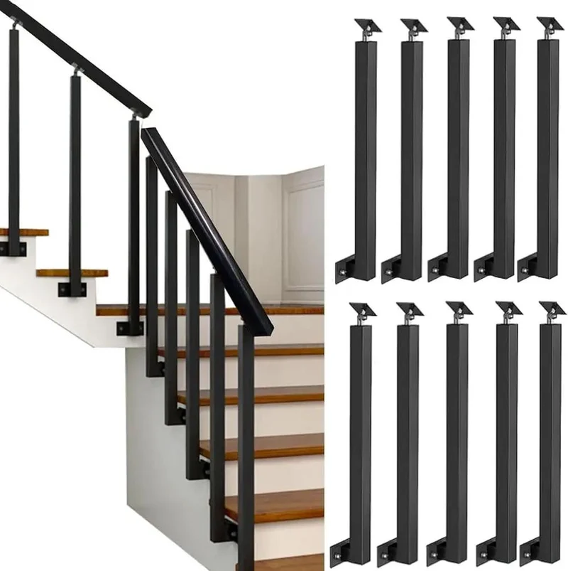 Rock Solid Adjustable 270 Degree Black Wrought Iron Railing Posts Side Mount Bracket 33.5 Inch Tall Pack Of 10 Rust Resistant Safety Spindles Stair Guard Deck Railing Kit Hardware Included