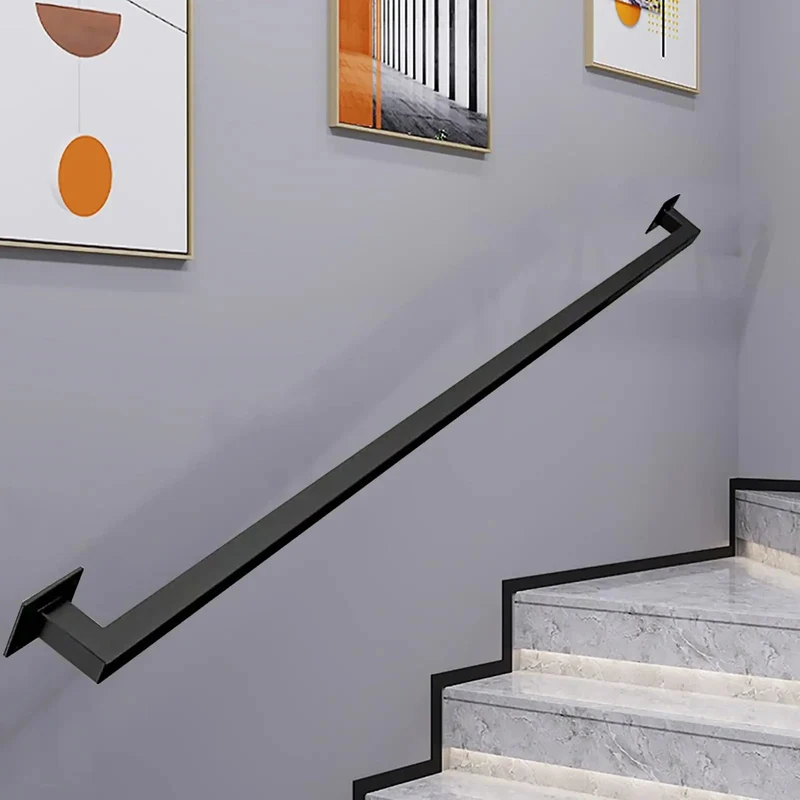 12 Ft Matte Black Wrought Iron Wall Mount Railing Beast Mode Heavy Duty Non Slip Handrail for Stairs Porch Deck Supports 440 Lbs Corrosion Resistant Indoor Outdoor Banister Bad Ass Grip