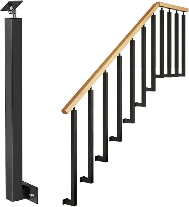 Adjustable Flat Bracket Spindle Post Side Mount Railing Column Kit Square Wrought Iron Banister Guardrail Black Finish For Porch Deck Steps Fence DIY Home Project Upgrade Game Changing Corrosion Resistant Construction Real Deal Smooth Finish
