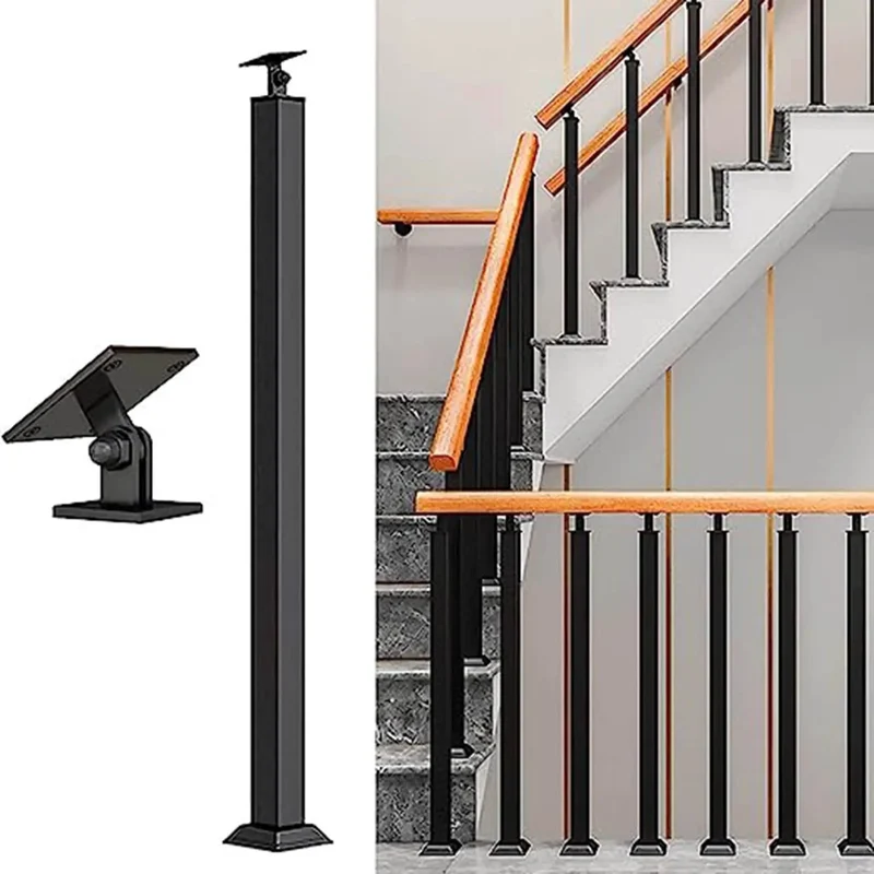 Badass Indoor Stair Railing Kit Featuring Slick Square Metal Spindles And Quick Adjust Brackets For Rock Solid Floor Mount Banister Posts Knocking Out Your Deck Balcony Upgrade Tasks