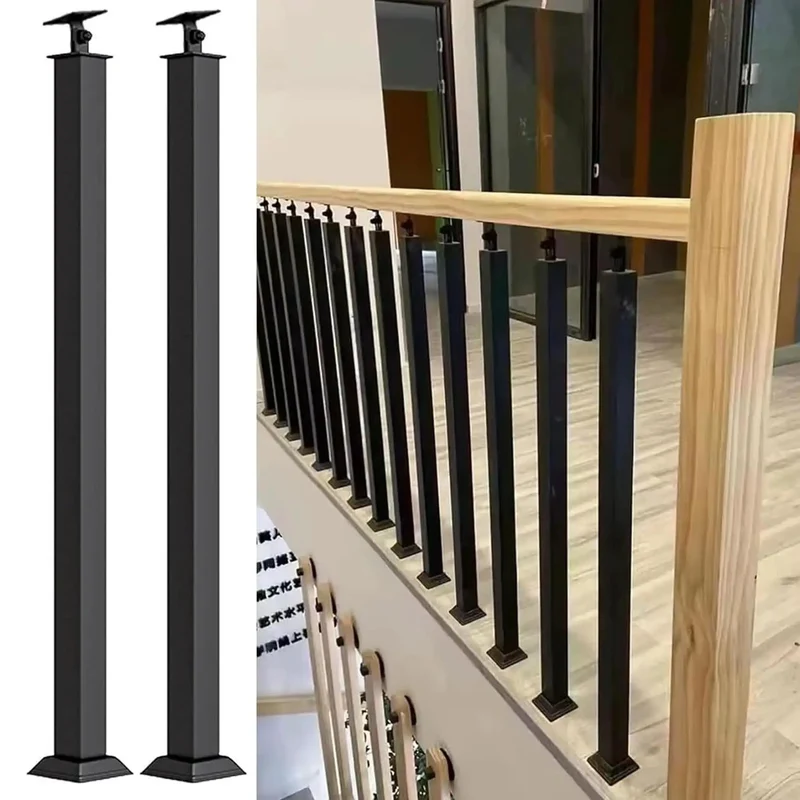 Heavy Duty Stair Railing Kit Featuring Rock Solid Wrought Iron Balusters With Fully Adjustable Spindles For Porch Deck And Staircase Setup No Fuss Quick Install Black