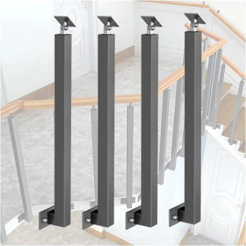 Rock Solid Stair Railing Kit With 270 Degree Adjustable Brackets And Heavy Duty Wrought Iron Banister Columns For Indoor Outdoor Deck Steps No Hassle Side Mount Install Set Of Four Posts