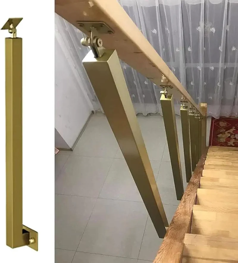 Heavy Duty Wrought Iron Banister Guardrail Spindle Post With 270 Degree Adjustable Flat Brackets Side Mount Railing Column Kit For Porch Deck Steps Stairs Handrail Powder Coated Scratch Resistant Gold 95 Cm