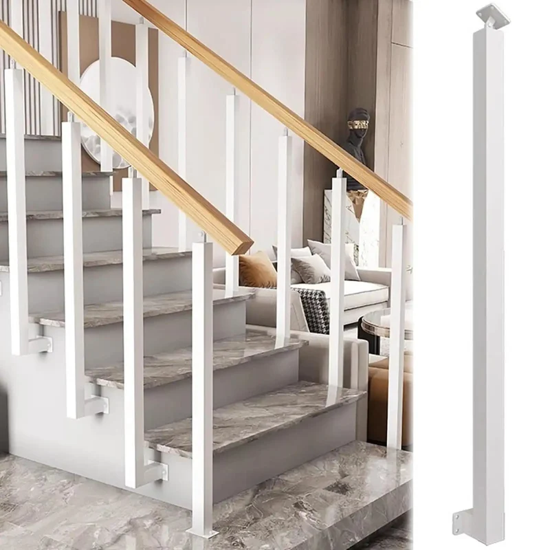 Matte White Square Metal Railing Post For Indoor And Outdoor Deck Stair Handrail Baluster Floor Mount With Adjustable Angle Bracket Knockout Finish No Sweat Setup 1 Piece