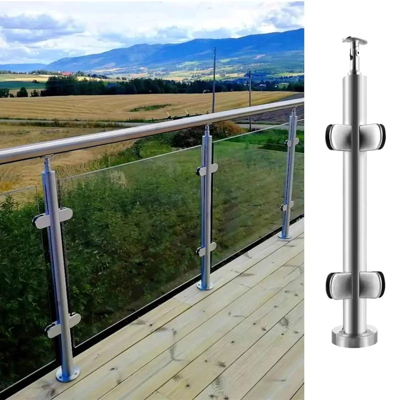 Heavy Duty Adjustable Stainless Steel Glass Railing Posts Flat Out Perfect For Securing Patios Decks And Walkways With A Smooth Clean Fit And Zero Hassle