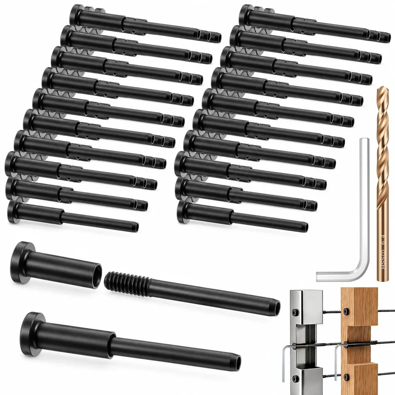 50 Pack Black Cable Railing Kit Deck Ready Setup With Dead Simple Stainless Steel Cables Hidden Mounting Hardware For 2x2 Posts Sleek Turnbuckle Free Rig Ideal For Patios And Fences