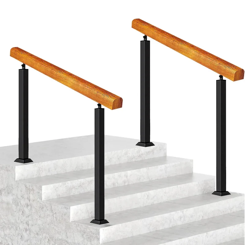 Adjustable Solid Wood Handrail For 3 To 4 Steps With Built Tough Floor Mounted Banister For Indoor Outdoor Decks Patios And Gardens Featuring Slick Finish And Killer Grip Support For Ultimate Deck Upgrade