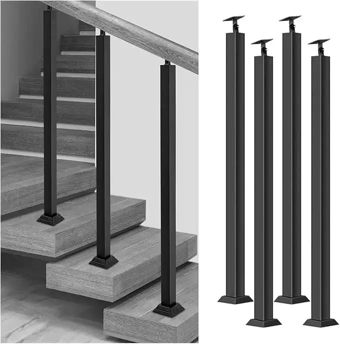 Top Shelf Square Wrought Iron Baluster Posts Built Like A Tank Black Powder Coated Banister Rails For Outdoor Deck And Staircase Project 4 Pack 39 Inch Height Smooth Finish Railing Kit