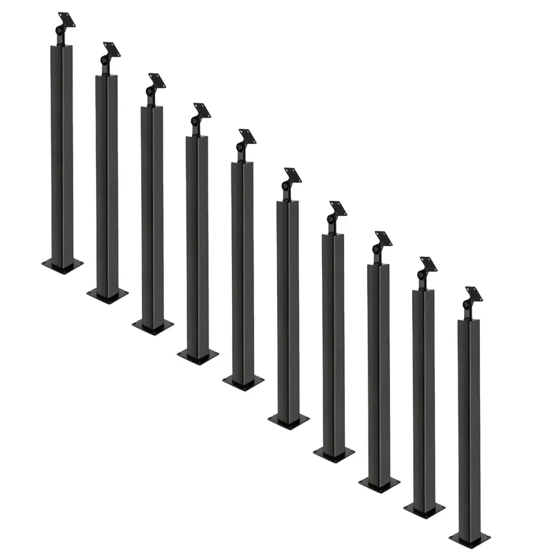 Heavy Duty Matte Black Railing Post Featuring Knockout Holeless Ironwork With 270 Degree Angle Rotation Options And Dead Simple Screw Mounting Kit For Slick Interior Home Upgrades