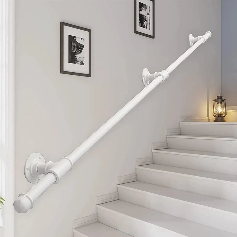 Tough As Nails 14ft Wall Mount Grab Rail And Stair Safety Railing For Home And Deck Use In Clean White Finish Foolproof Grip Design That Brings Rock Solid Secure Access To Any Outdoor Stairs Walkway Or Patio Setup